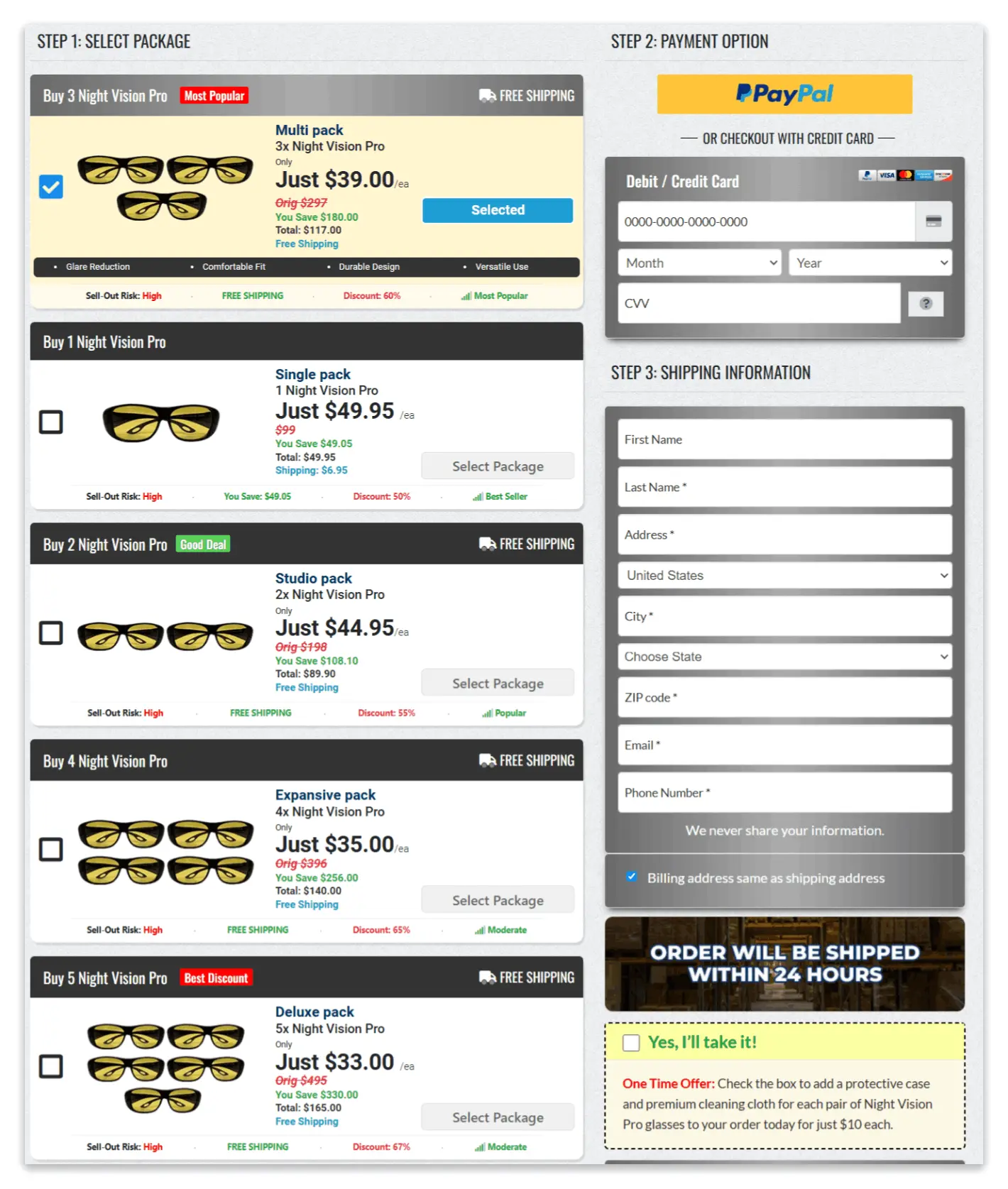 Night Vision Pro checkout page
